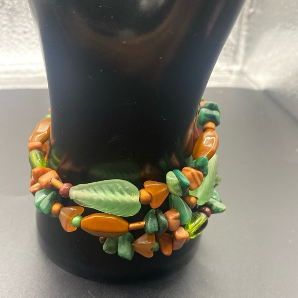 Wrap  Bracelet of Natural Stones Hand Carved Aztec Figure - Picture 4 of 10